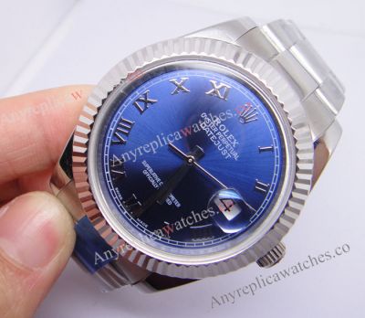 Replica Rolex Datejust II Blue Roman Dial Fluted Bezel Watch